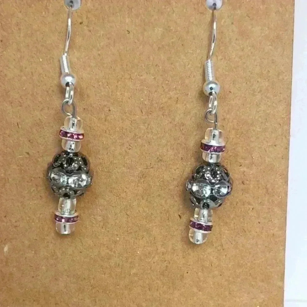 Rhinestone beaded 925 sterling silver earrings